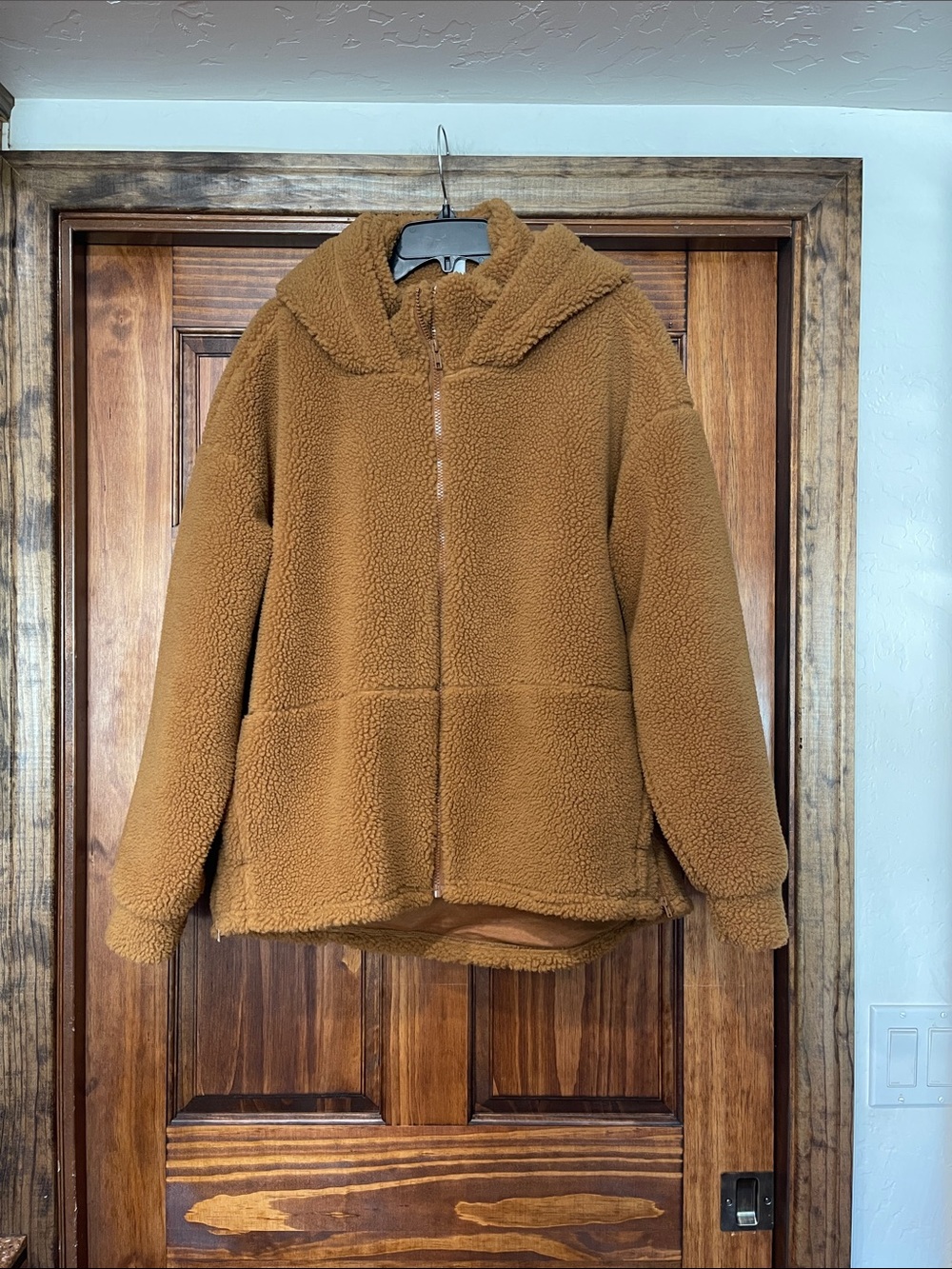 Fabletics Lotta Cozy Hooded Teddy Jacket in Camel XL - Picture 2 of 6